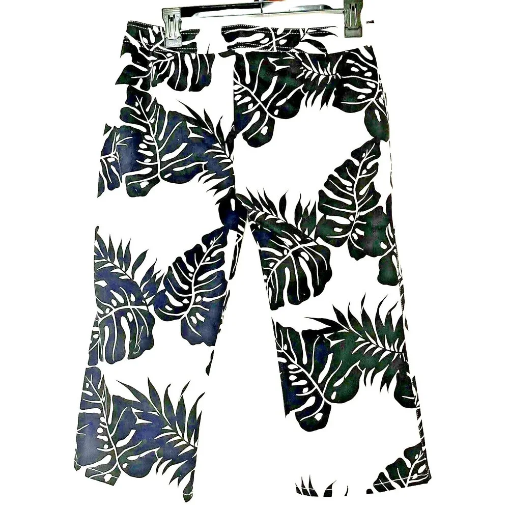Laundry Shelli Segal Y2K Tropical Capri 4 NWT White Black Low Straight Pants NOS